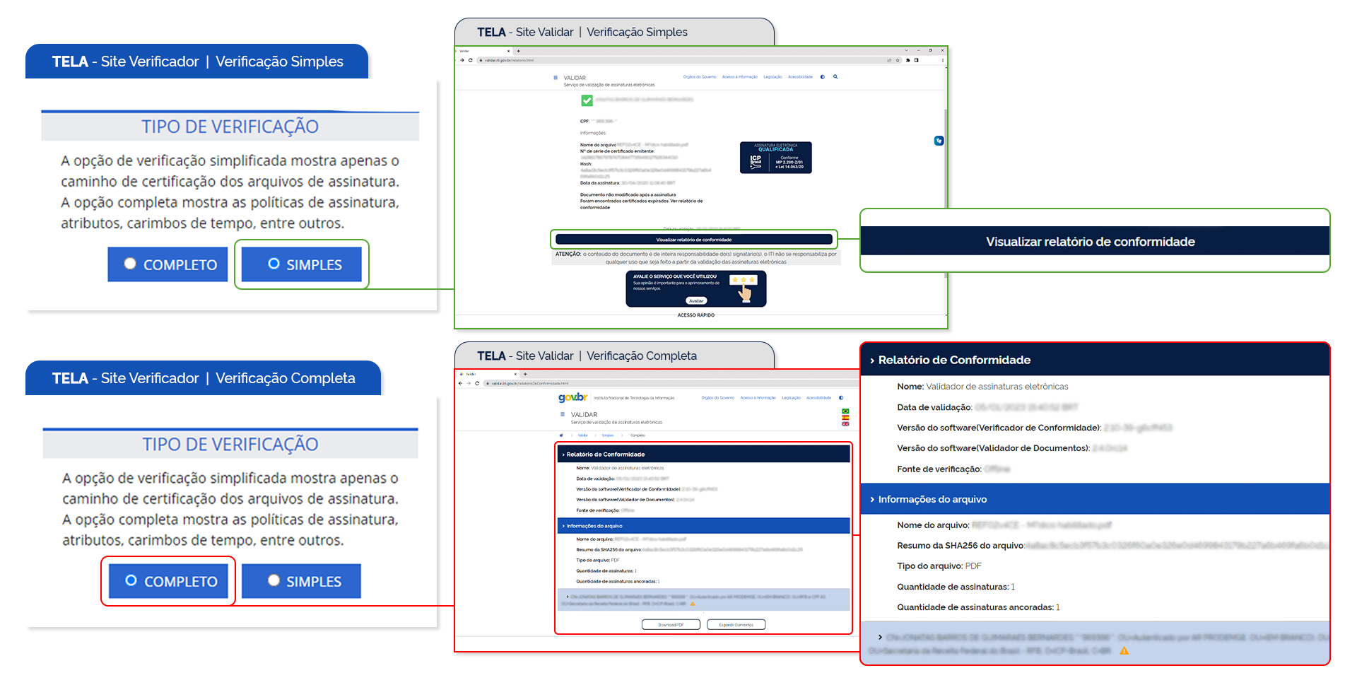 Mudança da verificação simples e verificação completa.
